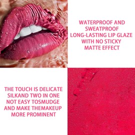 Bright Pink Lipstick - Velvet Matte Liquid Lipstick, Waterproof Quick-Drying Non-Sticky Full-Coverage Lip Gloss, Long Lasting Matte Lipsticks for Women