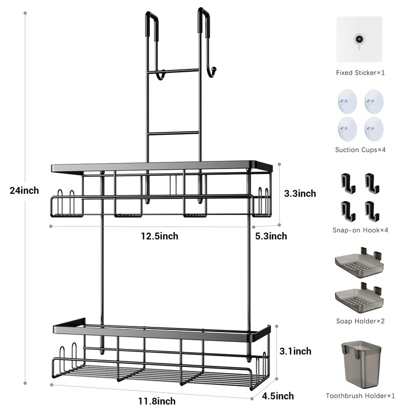 Aitatty Over the Door Shower Caddy Hanging: Black Rustproof Shower