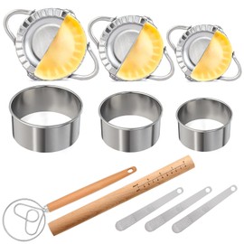 11 PCS Dumpling Maker Set,3 Sizes Dumpling Press & Dough Cutters,1 ravioli rolling pin,1 Dough-kneading tools,3 stuffing spoons,Professional Stainless Steel Dumpling Making Kit