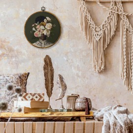 shiviody Black Woman Canvas Wall Art Decor, Trendy African American Women Wall Decor, Aesthetic Floral Black Girl Round Hanging Frame Prints Decorations for Bedroom Living Room 10"x10"