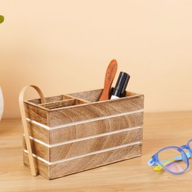 Hashcart Wood Pen Holder for Desk - Makeup Brushes Holder, Pencil Holders, Pen Cup - Multi Purpose Use Pot Desk Organizer - 3 Compartment Caddy for Home and Office