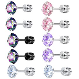 10 Pcs Titanium Earrings, Hypoallergenic Flat Back Stud Earrings, Surgical Steel Earring For Women Men, Titanium Earrings Suitable For Birthday And Gifts