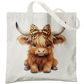 Veqzc Cute Highland Cow Boy Canvas Tote Bag for Women, Western Cow Tote Bag, Highland Cow Gifts, Cow Gifts for Women Cow Lovers, Cute Cow Gifts, Cow Stuff, Reusable Grocery Bags Shopping Bags