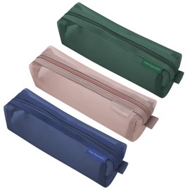 Colorlife Mesh Pen Bag, 3 Pack Zipper Mesh Pouch, Multifunctional Clear Pencil Case Organizer Stationery Storage Bag for Office Supplies Cosmetics Makeup Travel Accessories-Pink+Navy+Dark Green