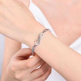 Infinity Bracelet Women's 925 Sterling Silver, Infinity Bracelet Women's 925 Sterling Silver, Infinity Love Heart Bracelet with 5A Zirconia Adjustable Bracelet for Mother's Day Jewellery Gift,
