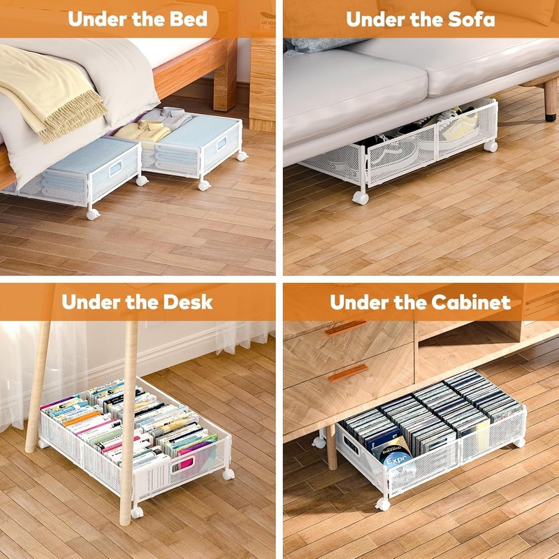 ABCASTER Under Bed Storage with Wheels, Rolling Under Bed Storage