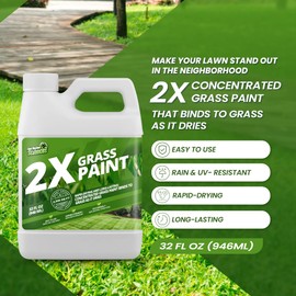 32oz 2X Green Grass Paint for Lawn, Ideal Turf Paint & Green Lawn Spray to Renew Discolored Lawns, Concentrated Grass Dye, Premium Colorant for Vibrant and Lush Greener Lawns