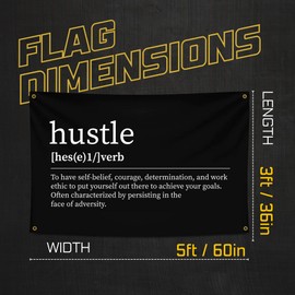 Gold Trident Hustle Flag Banner - Symbol of Determination, Work Ethic & Persistence to Inspire You in Your Gym or Dorm - Fuel Your Perseverance & Stay Motivated - Achieve Your Goals - 3x5 Feet