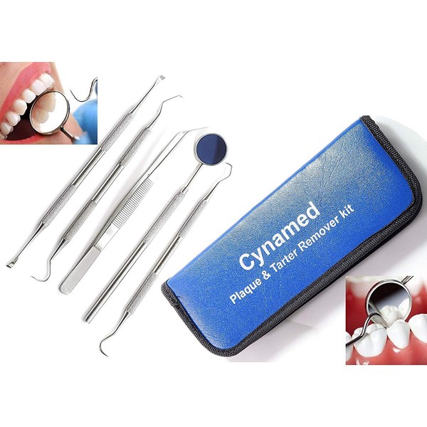 Professional Dental Hygiene Kit, Calculus Plaque Remover Set, Stainless Steel Tools, Tarter Scraper, Tooth Pick, Dental Scaler and Mouth Mirror Instruments. Hygienist Kit, Home Use Tools for Adults