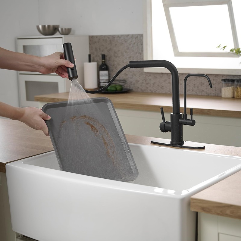 Black Kitchen Faucets with Water Filter and Pull Down Sprayer,Waterfall