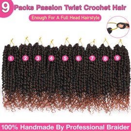 9 Packs Passion Twist Crochet Hair 10 Inch Pre-twisted Passion Twist Hair Bohemian Short Passion Twist Crochet Braids Hair for Women Girls and Kids (10Inch,T1B/350)