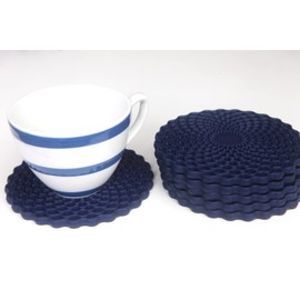 Dark Blue Drinks Coasters Set of 6 by Stone & Thyme - a UK Brand. Non Slip, Heatproof & Easy to Clean. Colourful Decorative Home Accessories that Protect All Surfaces.