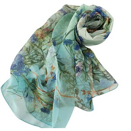 FAIRYGATE Scarves for Women UK Green Lightweight Ladies Scarfs Gifts Chiffon Neck Scarf with vibrant Multi-colour Flower Floral Print Shawl Wrap 51030