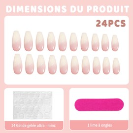 Gozina 24 Fake Nail Short, Pink Gradient Fake Nail Stickers, French Nail Stickers, Reusable Nail Stickers, Suitable for Women and Girls