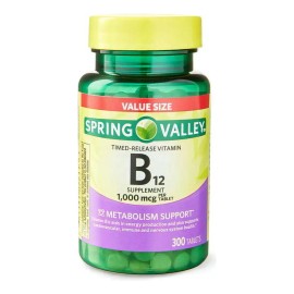 Vitamina B12:1000 mcg Spring Valley 300 comprimidos, sabor sin sabor