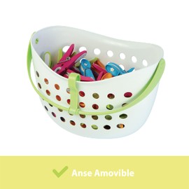 Laguelle Basket with 48 Non-Slip Clips - French Product - White Basket - Various Clips (Green, Blue, Orange, Pink)