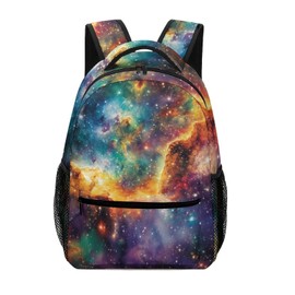 GNEW Space Backpack Colorful Galaxy School Bag for Boys Girls, Universe Nebula Pattern Bookbag, Water Resistant Travel Laptop Children Backpack, Bright Novelty Galaxy Print, 16.5 Inch
