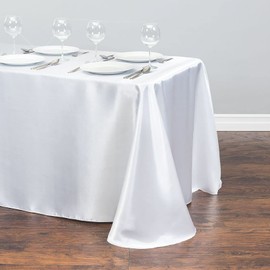 HCTX White Table Cloth Rectangular, 228 * 335cm(90x132inch), White Table Cloth Party, Satin Glossy Washable,White Tablecloths Rectangular for Wedding,Banquet,Celebration,Restaurant