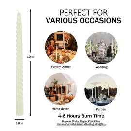 10 Inch Ivory Taper Candle Set, 10 Pack Unscented Dripless Candlesticks for Family Dinner Parties Home Decoration Picnic