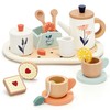 KizKnows Wooden Tea Set for Toddlers,Wooden Tea Party Set for