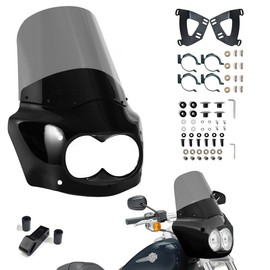 Motorcycle Fairing Windshield Kit for Harley Dyna Fat Bob FXDF 2008-2017, Dual Headlight Fairing with 15" Smoke Motorbike Windscreen 48-58mm Forks with Extension