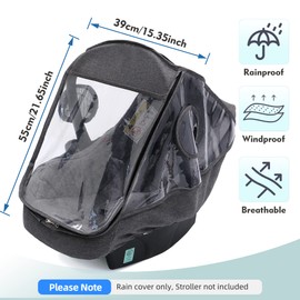 Rain Cover for Baby Seat, Transparent Universal Baby Car Seat Rain Cover Weather Protection Wind Protection Baby Carrier Rain Cover (Grey)
