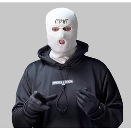 Ski Mask Cunt Smile Face Embroidered Three Hole Balaclava (Gold)