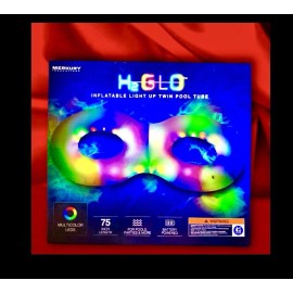 Merkury Innovations 75” H2GLO Inflatable Light Up Twin Pool Tube With Multicolor LEDS- Pool Party