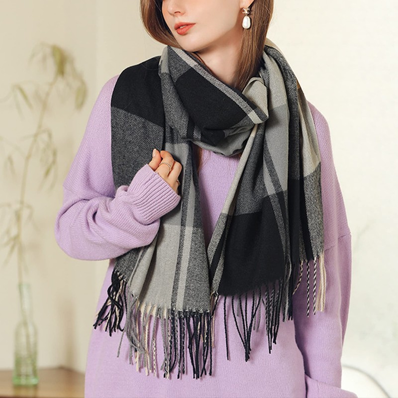 Camilife Women's Imitation Cashmere Scarf Woven Scarf Classic Large Checked