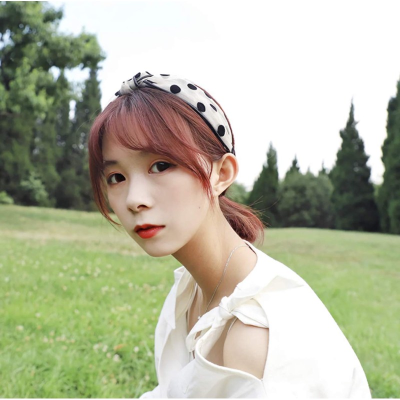 Donally Women's Dot Pattern Headband Sheer, Korean Style, Polka Dot,