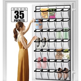 Aheroi 35 Pockets Large Over the Door Organizer, Breathable Mesh Pockets Shoe Organizer, Hanging Shoe Organizers Mesh Closet Shoe Holder Hanger Holds Up to 40 lbs, Space Saving Shoe Rack