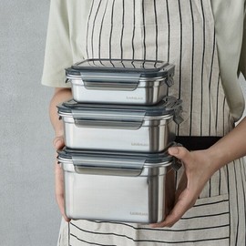 Lock&amp;Lock [1+1]Lock&amp;Lock stainless steel airtight container 600ml set of 2 / 락앤락 [1+1]락앤락 스텐하드 밀폐용기 600ml 2개 세트