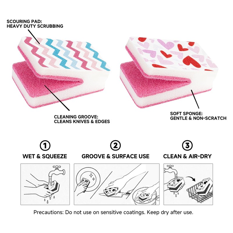 LAZYSEAL Double Sided Kitchen Sponges for Dishes, Unique Slit Scrubber