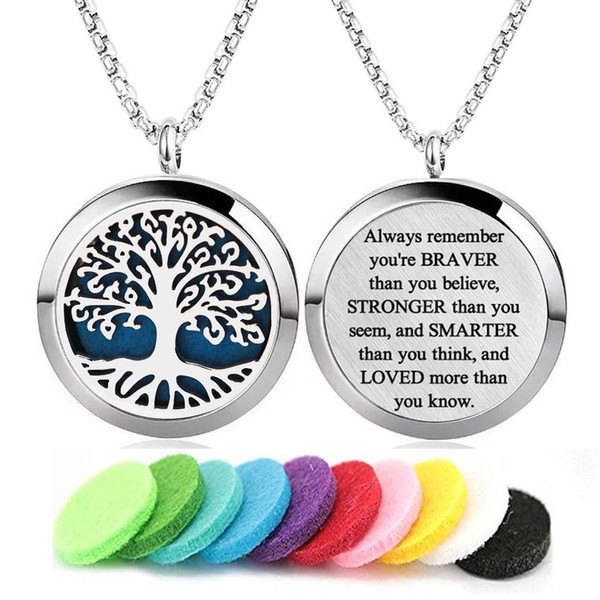 Aromatherapy Essential Oil Diffuser Necklace Tree of Life Pattern Stainless Steel Locket Pendant