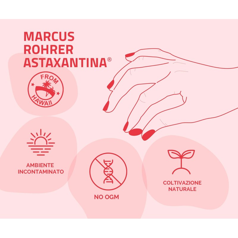 Marcus Rohrer Astaxantina, Integratore Alimentare Antiossidante, Protezione da Sole, Raggi