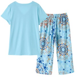 Vozanet Women's V Neck Sexy Pajama Sets Capri Sleepwear Elegant Bohemian Nighty 2PCS Plus Size S-4XL, Bohemian, 4X-Large