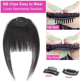 Clip In Bangs-100% Human Hair Bangs Clip On Bangs Hairpieces, Natural Black Human Hair Bangs For Women French Bangs Fringe With Temples Clip In Bangs Faux Bangs Hair Clips On Bangs …