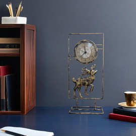 kpeoeoeu Vintage Iron Desk Clock with Silent Animal Art Design - Handcrafted Metal Tabletop Alarm Clock for Home/Office/Bedroom, 15x32.7cm Antique Gold (Battery Not Included)