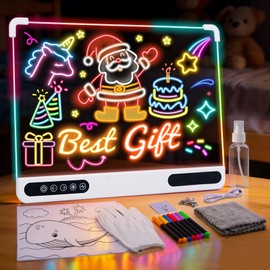 Rechargeable Led Drawing Board, 16" Glow Doodle Light-Up Tablet with 13 Color Effects, Neon Dry Erase Pad with Stand, 7 Markers & Tracing Book, Birthday Holiday Day Gifts Gifts for Kids/Girls/Teens