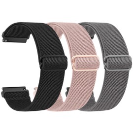 Mugust Stretchy Watch Bands, 18mm 20mm 22mm Quick Release Adjustable Nylon Sport Replacement Watch Strap for Women Men (Black+Pink+Grey)