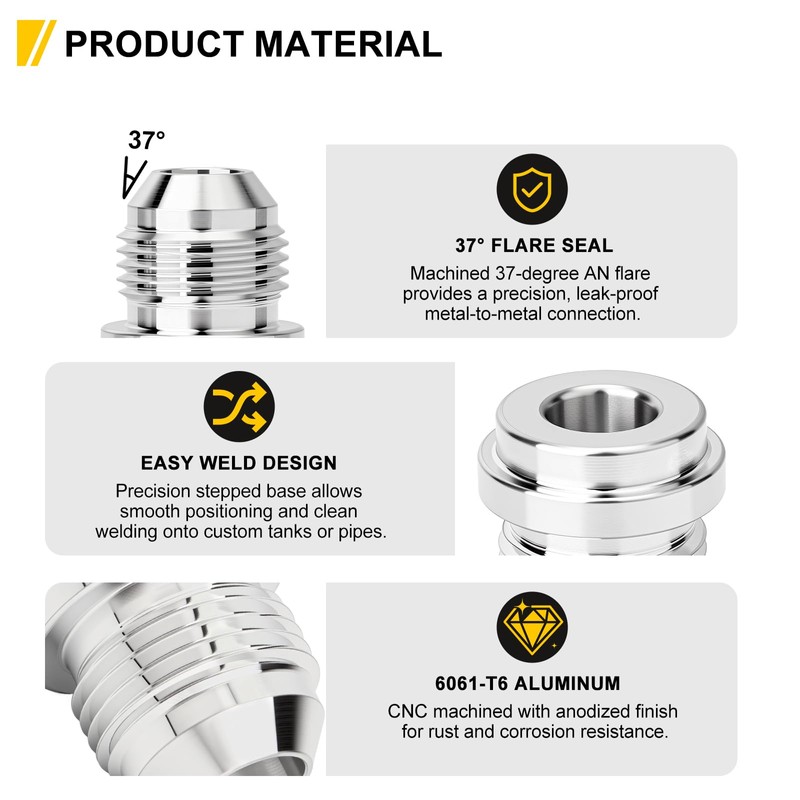 6Pcs AN8 Male Aluminum Weld On Bung Fitting