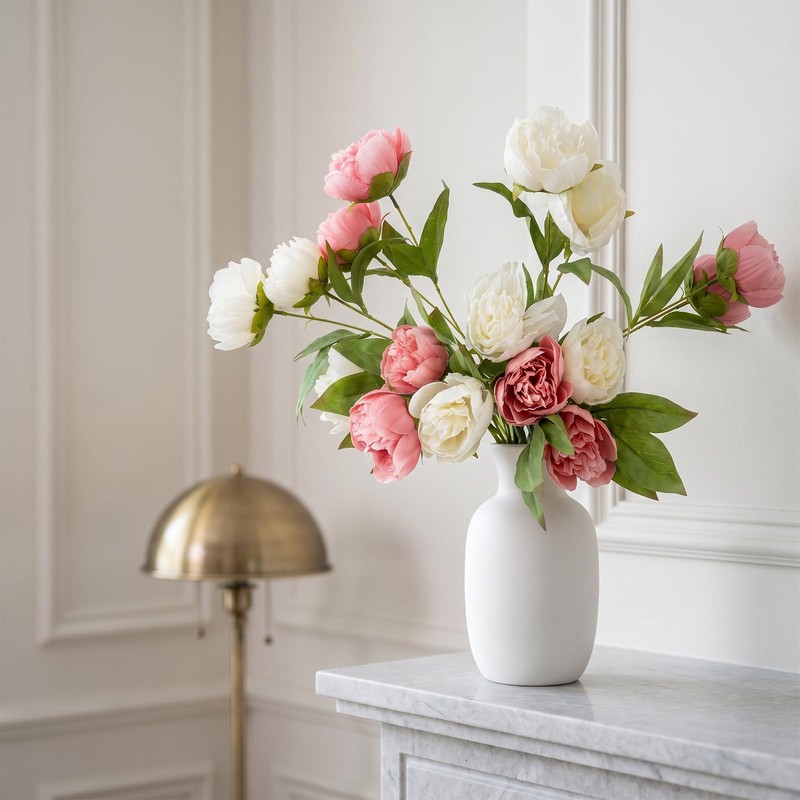 Faux Silk Peonies Artificial Flowers (4, Old Rose White)