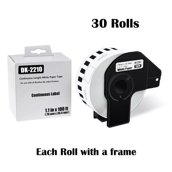 for Brother Printer 30Rolls 29mmx30.4m Continuous DK Tape DK-2210 for