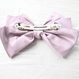 Prettyou Satin Fabric Hairbow Clip Barrettes，Large, layered bow with a spring clip (light purple)