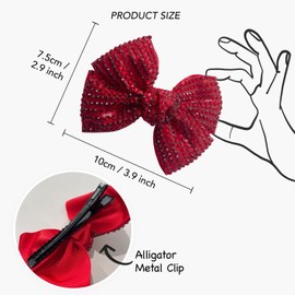 BasicSense 2 Pieces Rhinestone Bow Hair Clips Diamante Ribbon Crocodile Alligator for Girls, Navy