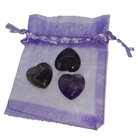 Gemstone Hearts Set | 3 Gemstone Hearts (20 mm) in Set | Worry Stone Heart Shape | Lucky Charm Stone Heart for Gift and Decoration (Amethyst)