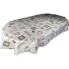 Karina Home Oval Orange on Grey Wood Effect Love Hearts Wipe Clean Tablecloth Vinyl PVC Table Cover Wipeable Table Cloth (Oval, 200cm x 140cm)