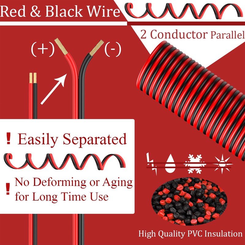 100FT 12 Gauge Wire, 2 Conductor Red & Black Electrical