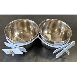 Mcage Lot of 2 Bird Parrot Cage Stainless Steel Seed Water Feeder Perch Cups-4"
