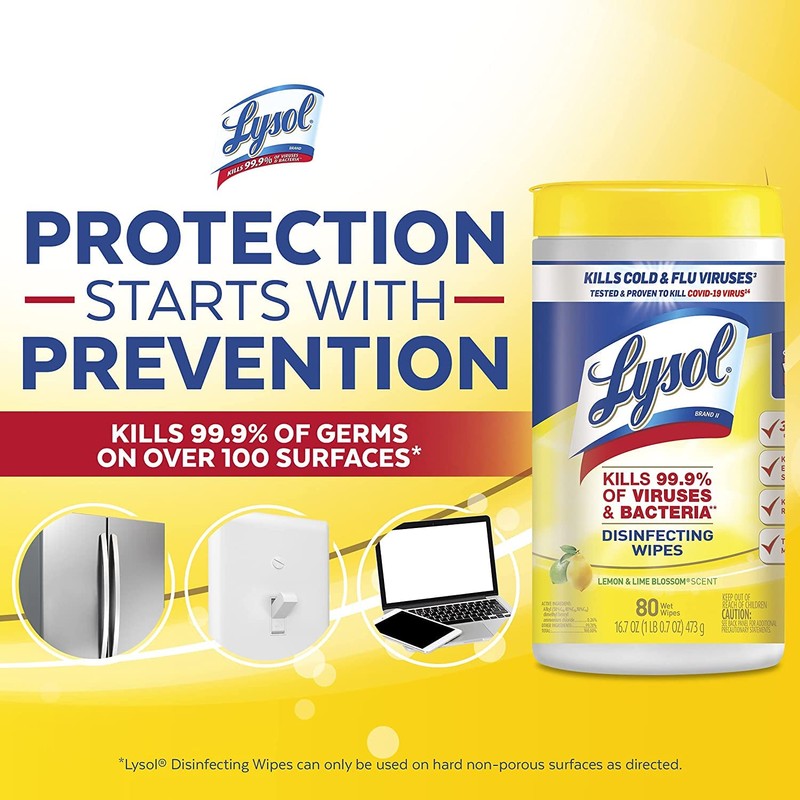 Lysol 84251CT Lysol Disinfecting Wipes, Lemon, 80 Wipes, 2PK/CT, White